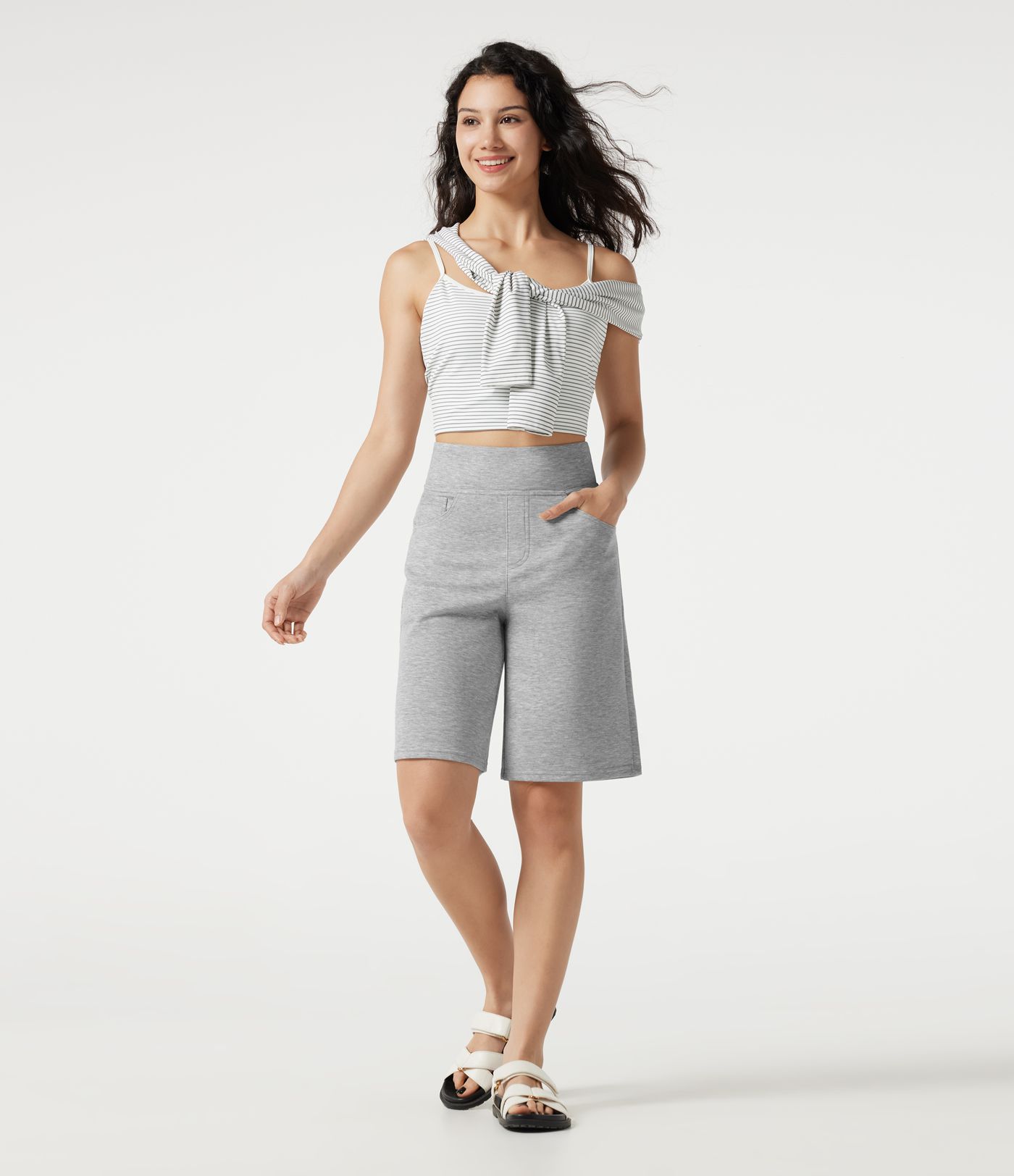 High Waisted Baggy Casual Shorts 10'' with Pockets