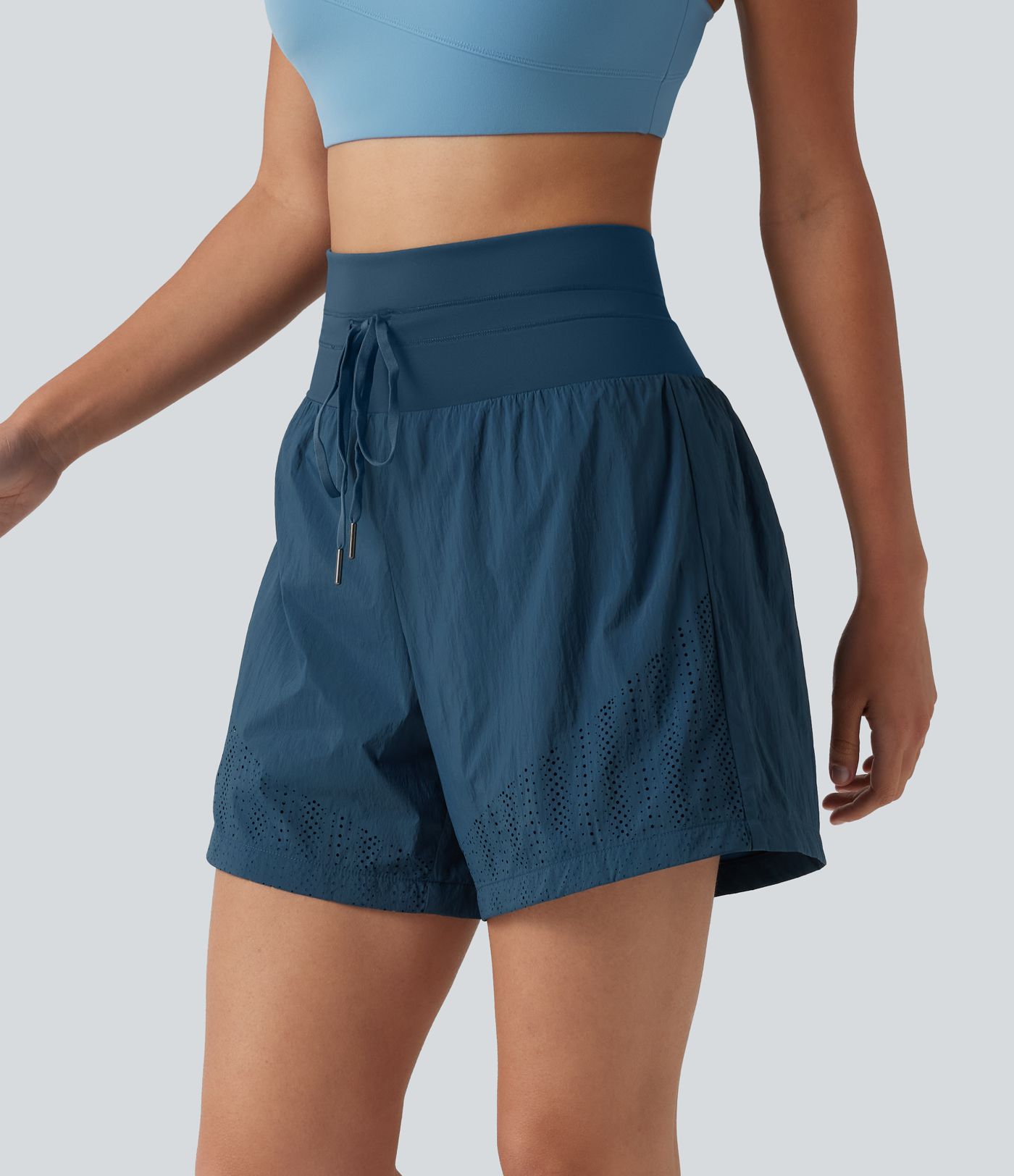 High Waisted Drawstring Eyelet Running Shorts 5'' with Pocket High Waisted Drawstring Eyelet Running Shorts 5'' with Pocket