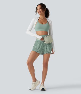 Short baggy de running 2-en-1 taille haute à imprimé léopard avec poches