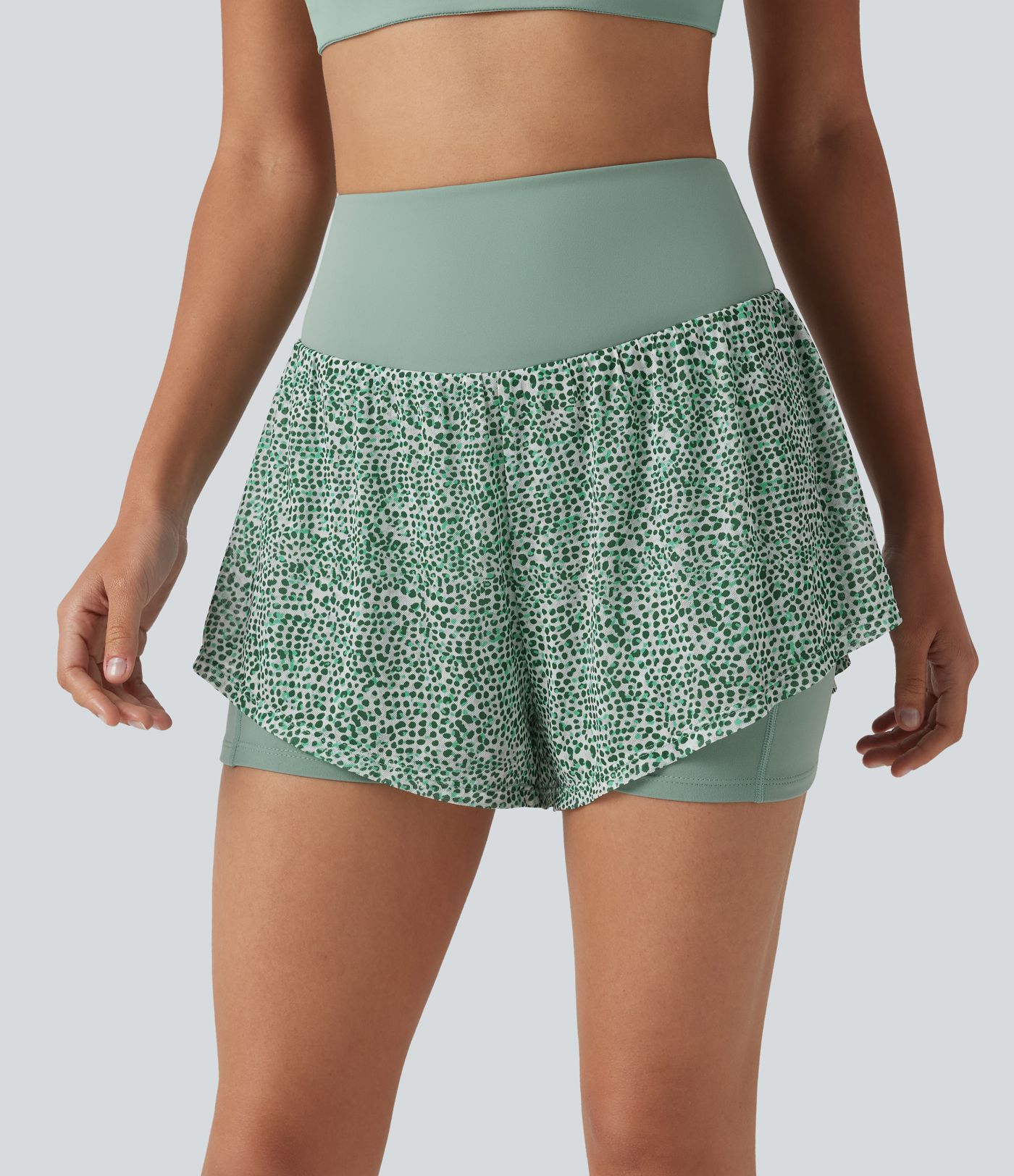 Short baggy de running 2-en-1 taille haute à imprimé léopard avec poches