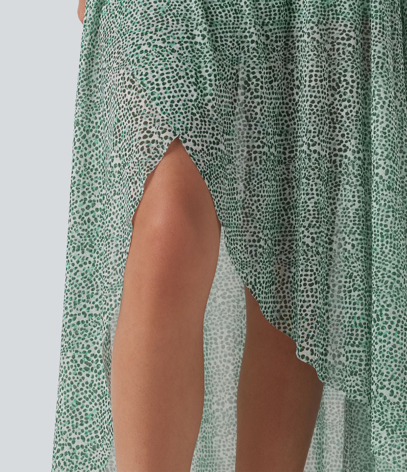 High Waisted High Low Ruffle 2-in-1 Leopard Print Mesh Maxi Skirt