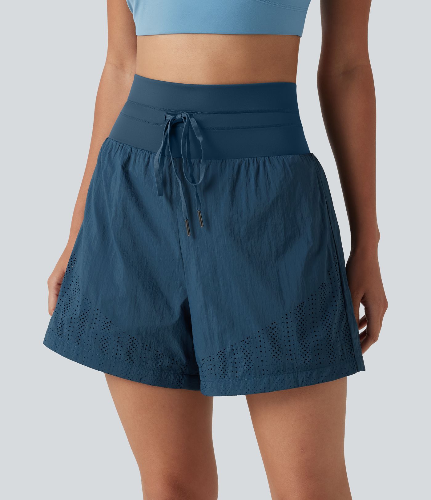 High Waisted Drawstring Eyelet Running Shorts 5'' with Pocket High Waisted Drawstring Eyelet Running Shorts 5'' with Pocket
