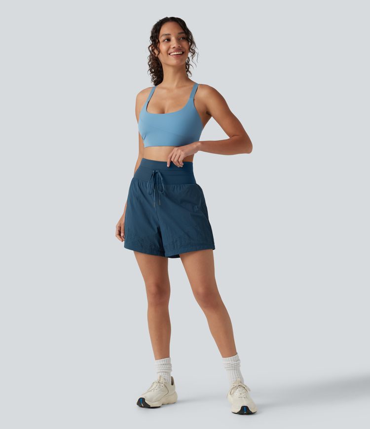 High Waisted Drawstring Eyelet Running Shorts 5'' with Pocket High Waisted Drawstring Eyelet Running Shorts 5'' with Pocket