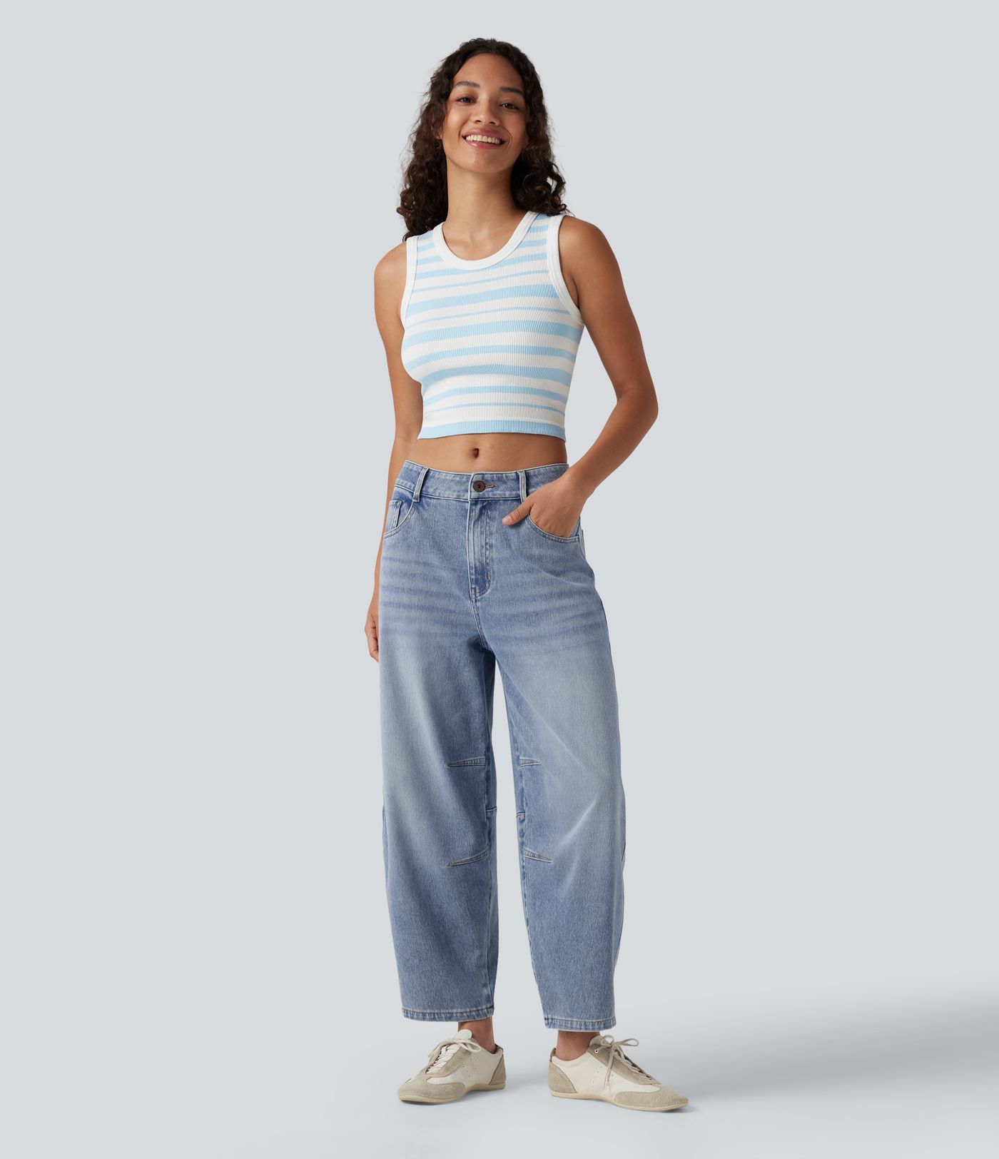Halara Flex™ Low Rise Zipper Pockets Barrel Leg Casual Jeans Halara Flex™ Low Rise Zipper Pockets Barrel Leg Casual Jeans