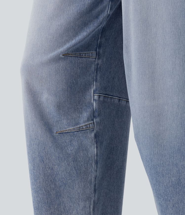Halara Flex™ Low Rise Zipper Pockets Barrel Leg Casual Jeans Halara Flex™ Low Rise Zipper Pockets Barrel Leg Casual Jeans