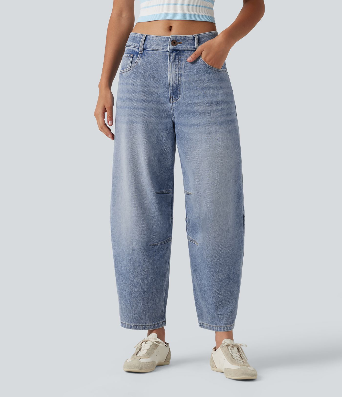 Halara Flex™ Low Rise Zipper Pockets Barrel Leg Casual Jeans Halara Flex™ Low Rise Zipper Pockets Barrel Leg Casual Jeans