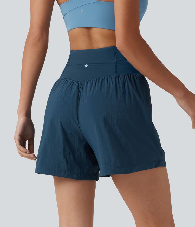 High Waisted Drawstring Eyelet Running Shorts 5'' with Pocket High Waisted Drawstring Eyelet Running Shorts 5'' with Pocket