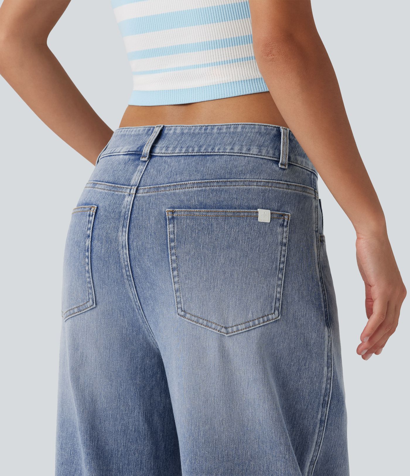 Halara Flex™ Low Rise Zipper Pockets Barrel Leg Casual Jeans Halara Flex™ Low Rise Zipper Pockets Barrel Leg Casual Jeans