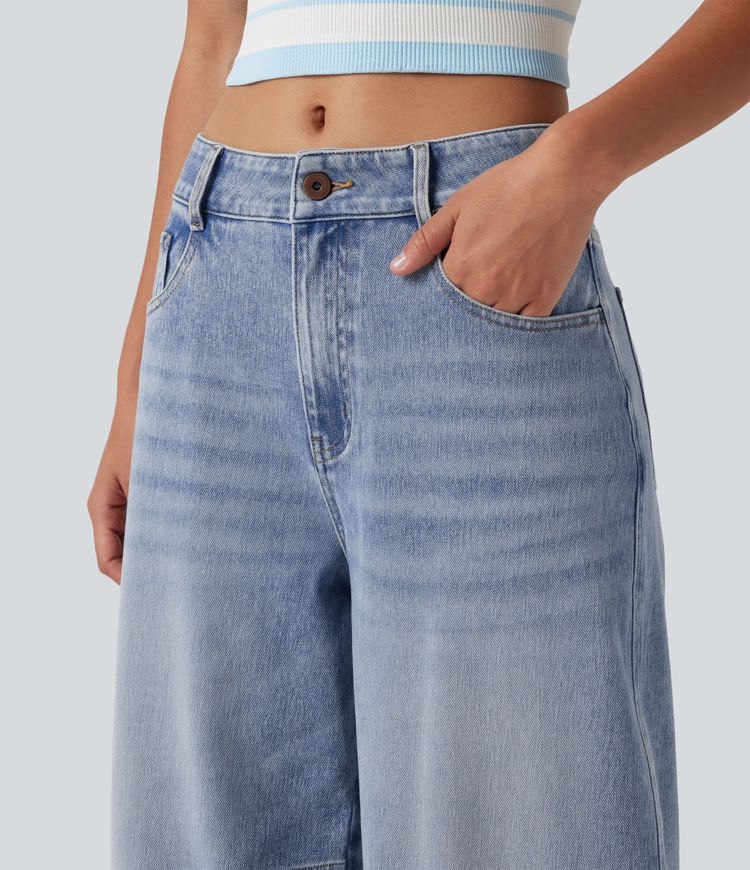 Halara Flex™ Low Rise Zipper Pockets Barrel Leg Casual Jeans Halara Flex™ Low Rise Zipper Pockets Barrel Leg Casual Jeans