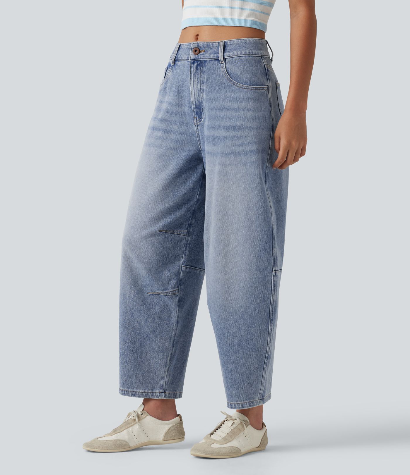 Halara Flex™ Low Rise Zipper Pockets Barrel Leg Casual Jeans Halara Flex™ Low Rise Zipper Pockets Barrel Leg Casual Jeans