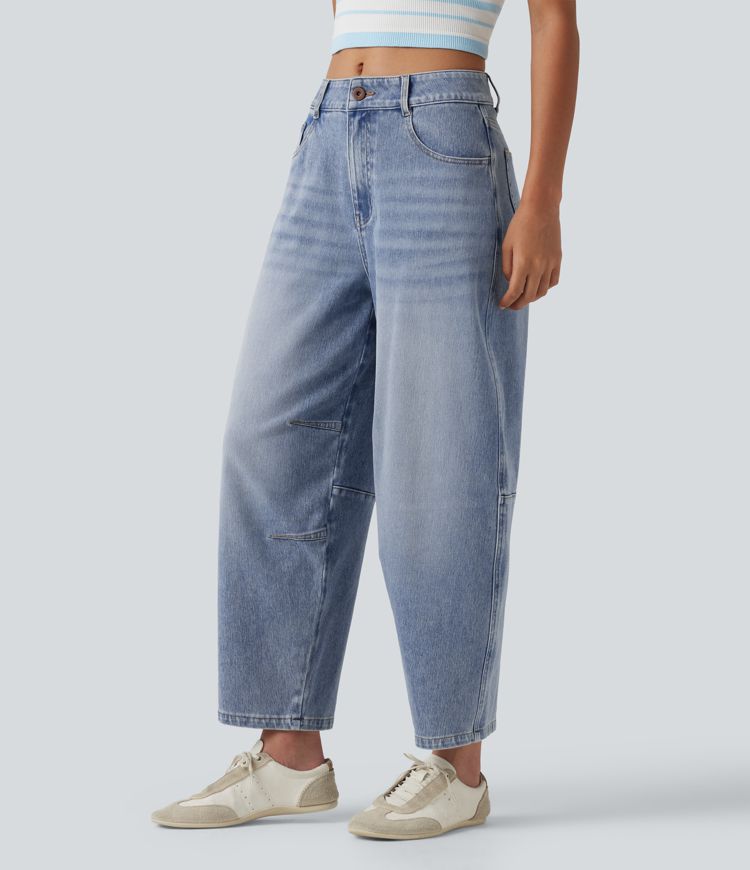 Halara Flex™ Low Rise Zipper Pockets Barrel Leg Casual Jeans Halara Flex™ Low Rise Zipper Pockets Barrel Leg Casual Jeans