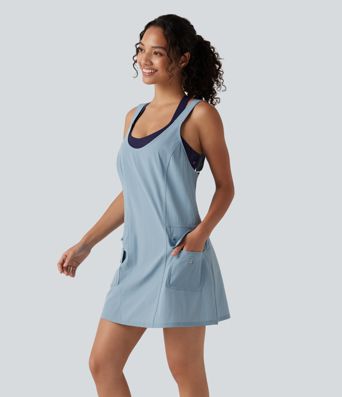 U-Neck Adjustable Straps Mini Hiking Active Tank Cargo Dress with Pockets U-Neck Adjustable Straps Mini Hiking Active Tank Cargo Dress with Pockets