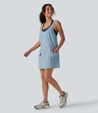 U-Neck Adjustable Straps Mini Hiking Active Tank Cargo Dress with Pockets U-Neck Adjustable Straps Mini Hiking Active Tank Cargo Dress with Pockets