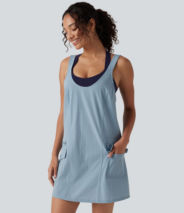U-Neck Adjustable Straps Mini Hiking Active Tank Cargo Dress with Pockets U-Neck Adjustable Straps Mini Hiking Active Tank Cargo Dress with Pockets