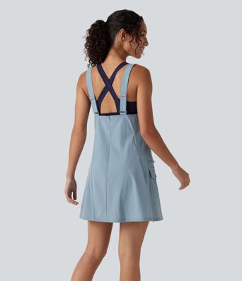 U-Neck Adjustable Straps Mini Hiking Active Tank Cargo Dress with Pockets U-Neck Adjustable Straps Mini Hiking Active Tank Cargo Dress with Pockets