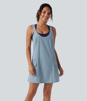 U-Neck Adjustable Straps Mini Hiking Active Tank Cargo Dress with Pockets U-Neck Adjustable Straps Mini Hiking Active Tank Cargo Dress with Pockets