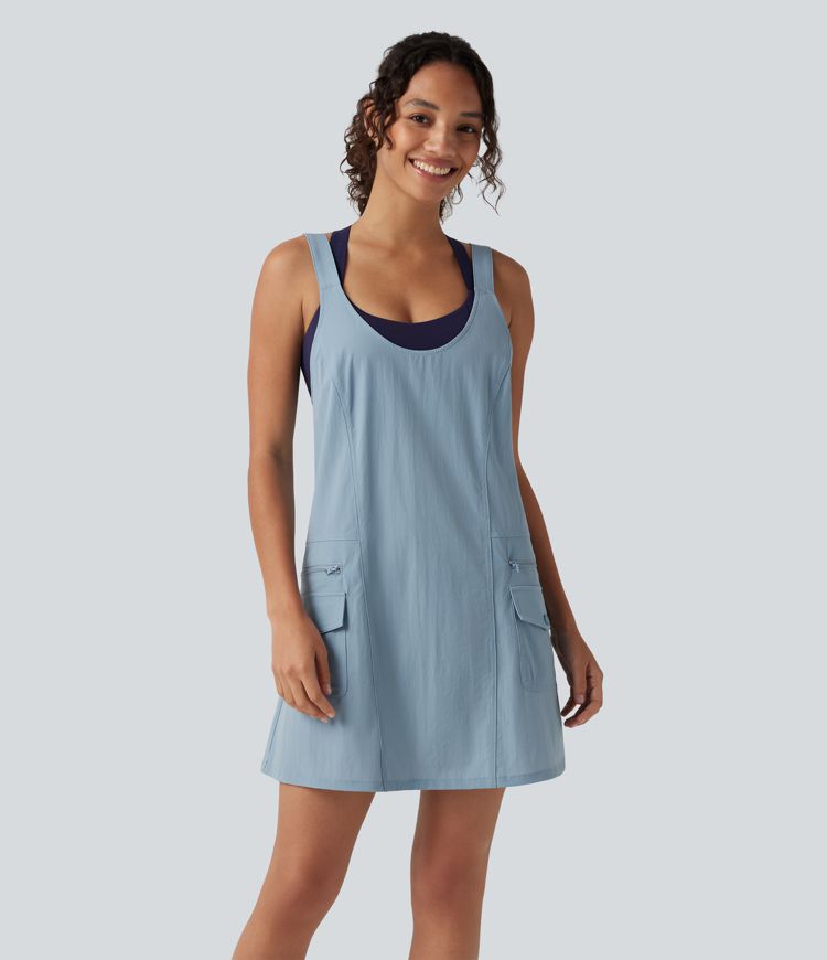 U-Neck Adjustable Straps Mini Hiking Active Tank Cargo Dress with Pockets U-Neck Adjustable Straps Mini Hiking Active Tank Cargo Dress with Pockets