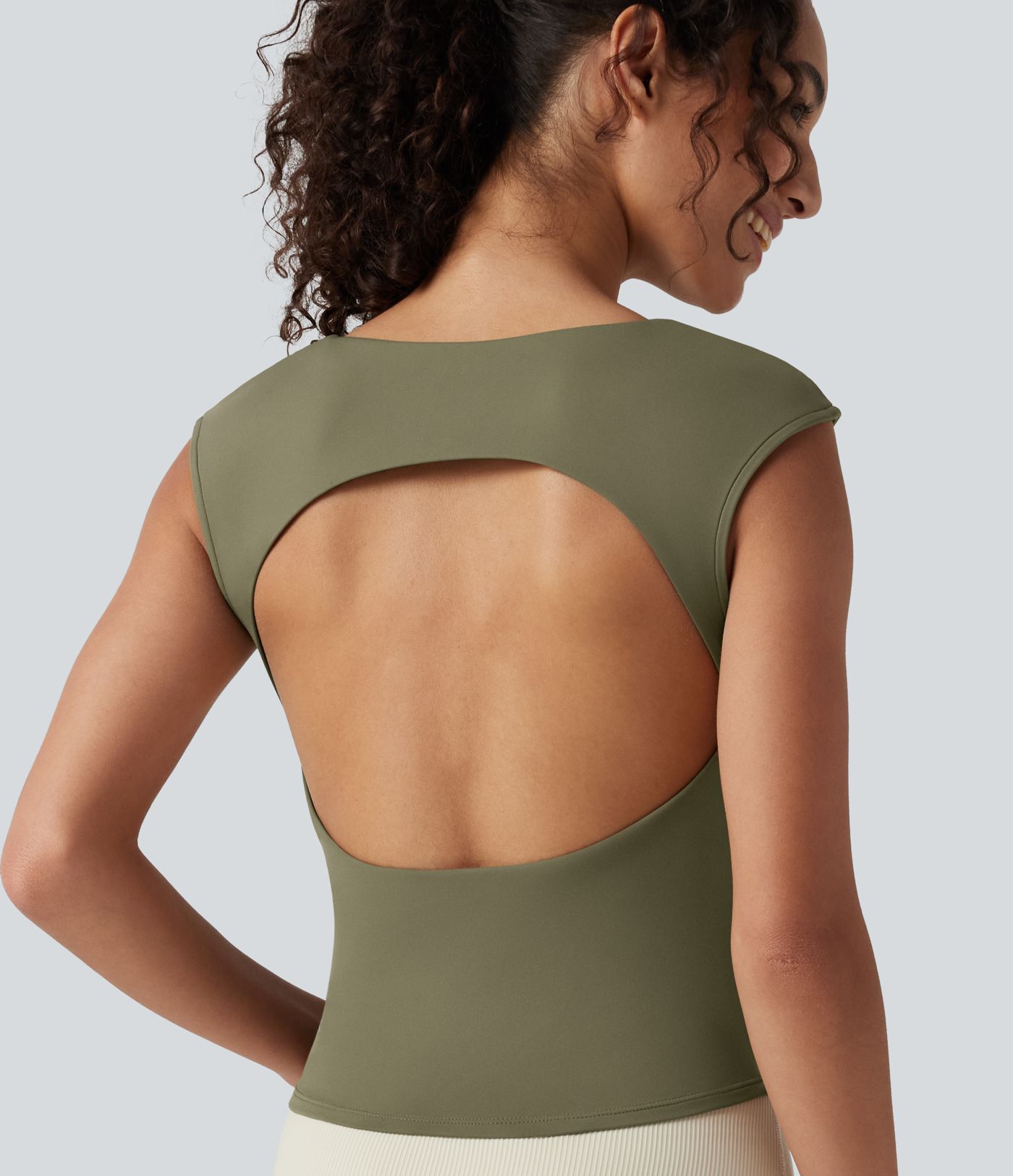 SoftlyZero™ Airy Boat Neck Cut Out Built-in Bra Ruched Cool Touch Yoga Tank Top