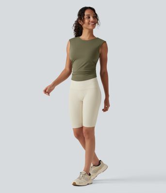 SoftlyZero™ Airy Boat Neck Cut Out Built-in Bra Ruched Cool Touch Yoga Tank Top