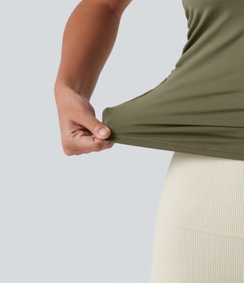 SoftlyZero™ Airy Boat Neck Cut Out Built-in Bra Ruched Cool Touch Yoga Tank Top