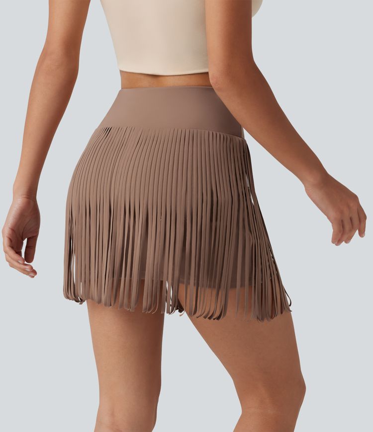 Jupe de soirée mini 2-en-1 moulante Halara UltraSculpt™ Cool à séchage rapide taille haute croisée avec ourlet à franges - UPF50+