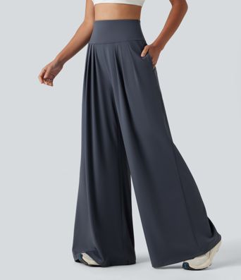 Pantalon yoga ample SoftlyZero™Airy effet frais InstantCool à plis taille haute avec poches Pantalon yoga ample SoftlyZero™Airy effet frais InstantCool à plis taille haute avec poches
