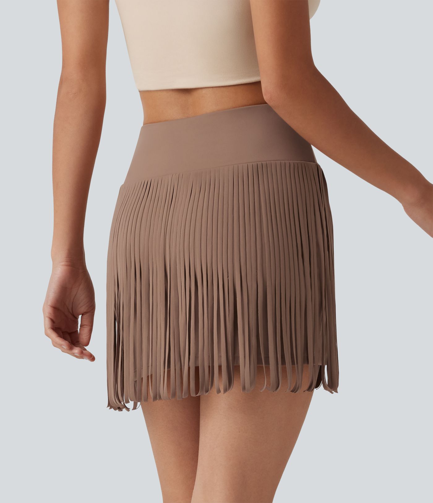 Jupe de soirée mini 2-en-1 moulante Halara UltraSculpt™ Cool à séchage rapide taille haute croisée avec ourlet à franges - UPF50+