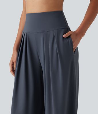 Pantalon yoga ample SoftlyZero™Airy effet frais InstantCool à plis taille haute avec poches Pantalon yoga ample SoftlyZero™Airy effet frais InstantCool à plis taille haute avec poches