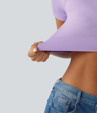 OneForm Seamless Flow Round Neck Short Sleeve Cropped Casual T-Shirt