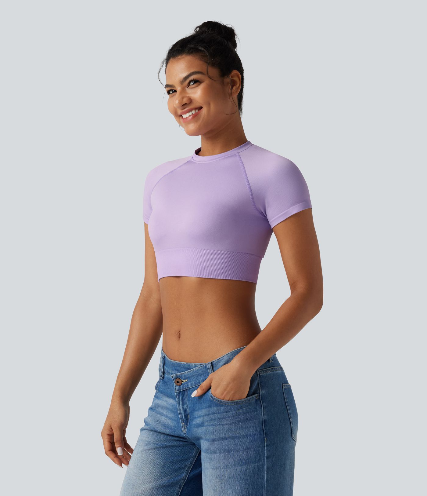 OneForm Seamless Flow Round Neck Short Sleeve Cropped Casual T-Shirt