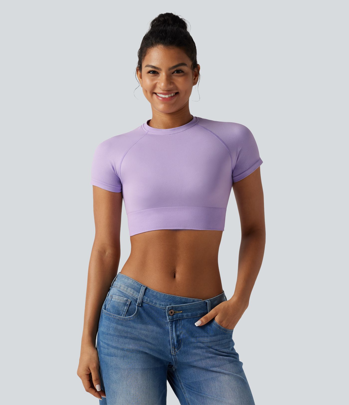 OneForm Seamless Flow Round Neck Short Sleeve Cropped Casual T-Shirt