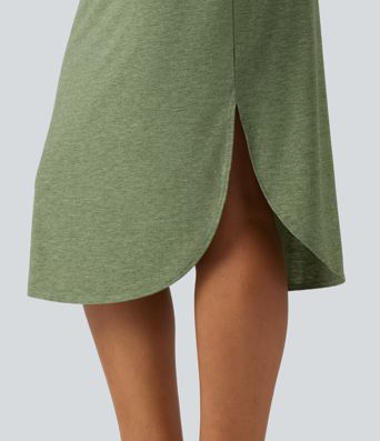 Robe nuisette midi casual à ourlet courbé fendu et cordon de serrage Robe nuisette midi casual à ourlet courbé fendu et cordon de serrage