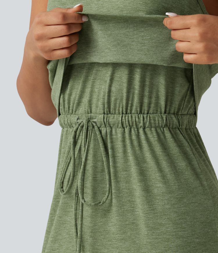 Robe nuisette midi casual à ourlet courbé fendu et cordon de serrage Robe nuisette midi casual à ourlet courbé fendu et cordon de serrage