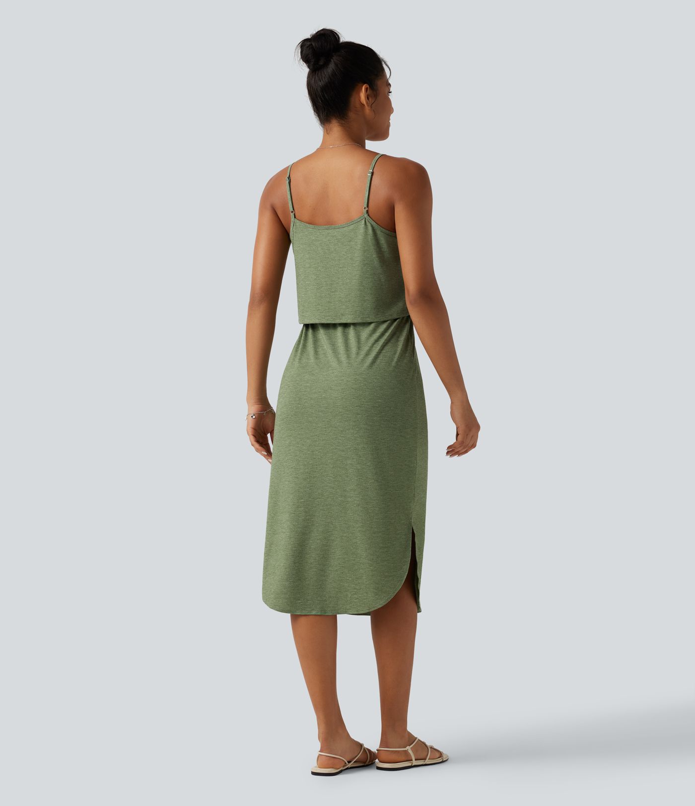 Robe nuisette midi casual à ourlet courbé fendu et cordon de serrage Robe nuisette midi casual à ourlet courbé fendu et cordon de serrage