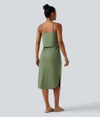 Robe nuisette midi casual à ourlet courbé fendu et cordon de serrage Robe nuisette midi casual à ourlet courbé fendu et cordon de serrage