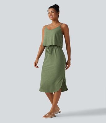 Robe nuisette midi casual à ourlet courbé fendu et cordon de serrage Robe nuisette midi casual à ourlet courbé fendu et cordon de serrage