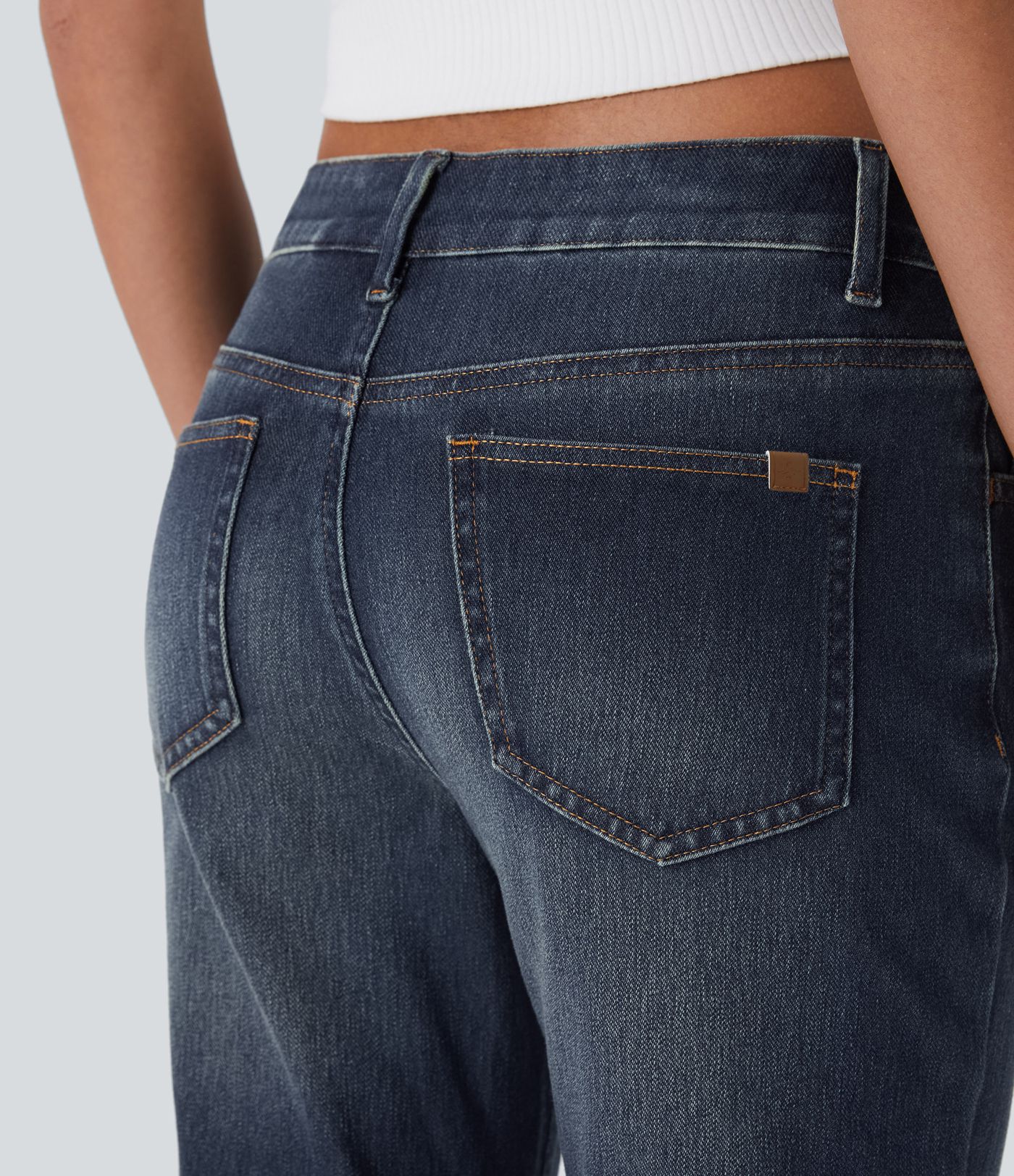 Halara Flex™ Niedrige Taille Reißverschluss-Taschen Gewaschene Lässige Bootcut-Jeans