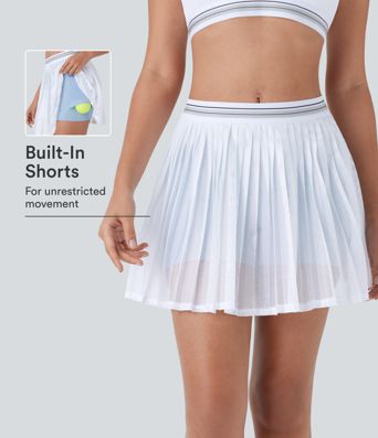 Mini-jupe de tennis taille haute à blocs de couleur 2 en 1 avec poches, découpée, plissée, fraîche et à séchage rapide