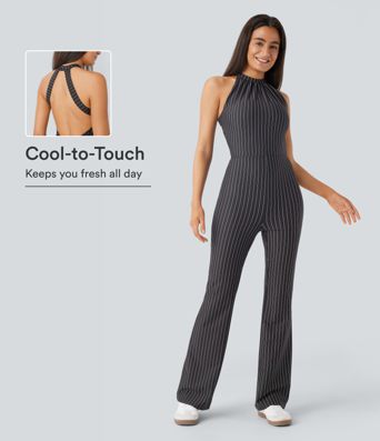 Halter Bootcut Stripe Cool Touch Yoga Jumpsuit Halter Bootcut Stripe Cool Touch Yoga Jumpsuit