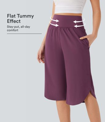 Breezeful™ Pantalon décontracté taille haute à effet ventre plat, séchage rapide, avec poches Breezeful™ Pantalon décontracté taille haute à effet ventre plat, séchage rapide, avec poches