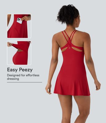 SoftlyZero™ Airy Cut Out Pocket 2-in-1 InstantCool Mini Dance Active Dress-Easy Peezy Edition