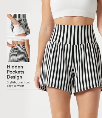 Ultra High-Waist Stripes 2-in-1 Yoga Baggy Shorts with Pockets Ultra High-Waist Stripes 2-in-1 Yoga Baggy Shorts with Pockets