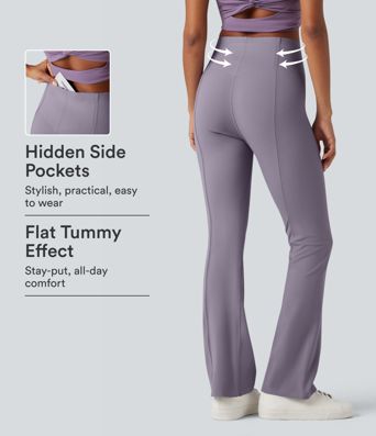 High Waisted Tummy Control Bootcut Casual Pants with Pocket