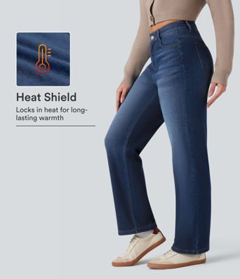 Halara Flex™ jeans casual de talle alto y pierna recta con bolsillos