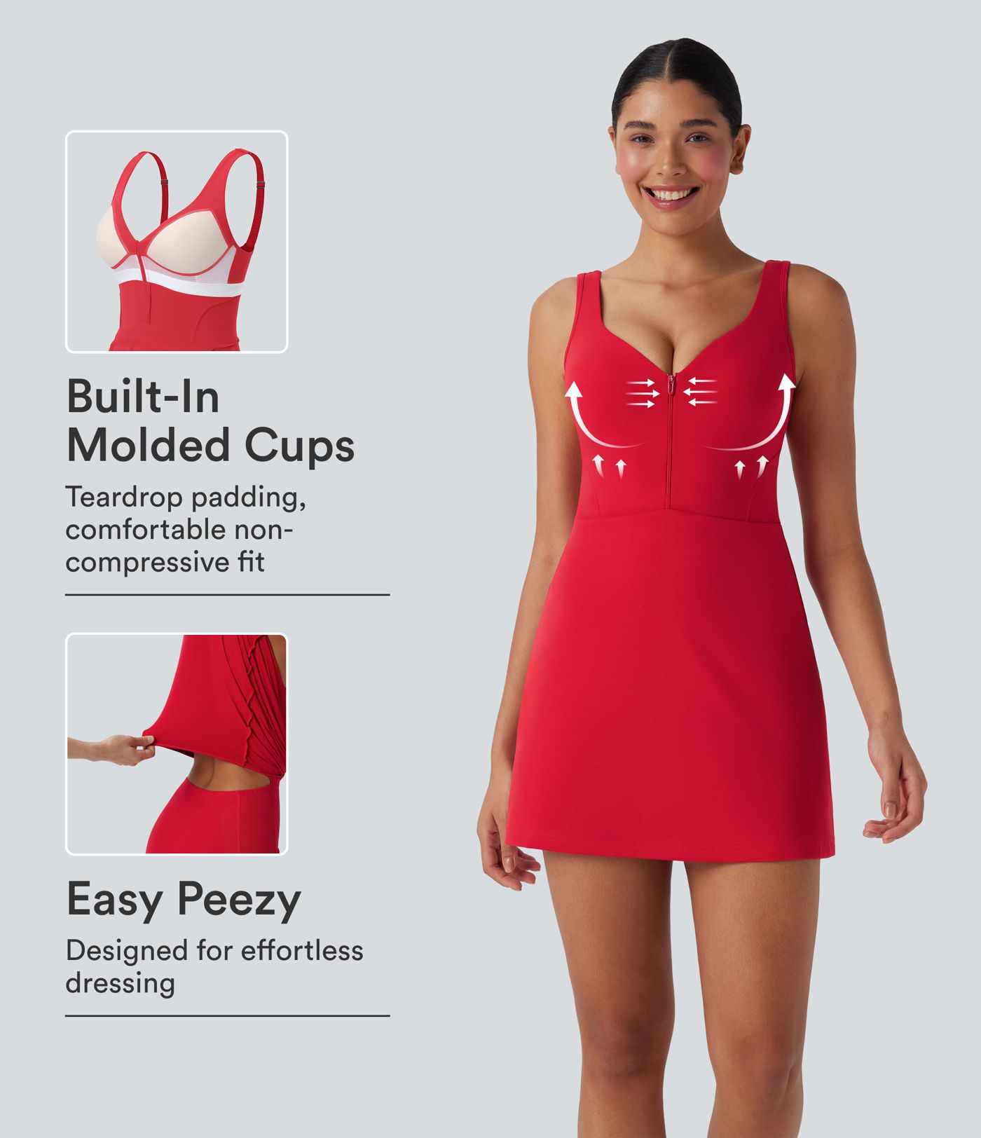 SoftlyZero™ Plush Push-Up Molded Cups Zipper 2-in-1 Yoga Active Dress with Pockets-Easy Peezy SoftlyZero™ Plush Push-Up Molded Cups Zipper 2-in-1 Yoga Active Dress with Pockets-Easy Peezy