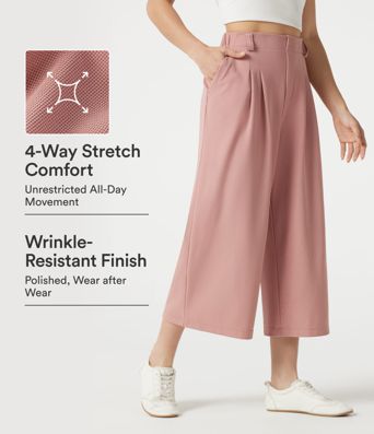 Halara Flex™ - Verkürzte Stoffhose mit hohem Bund, Seitentaschen, Waffelmuster und weitem Bein