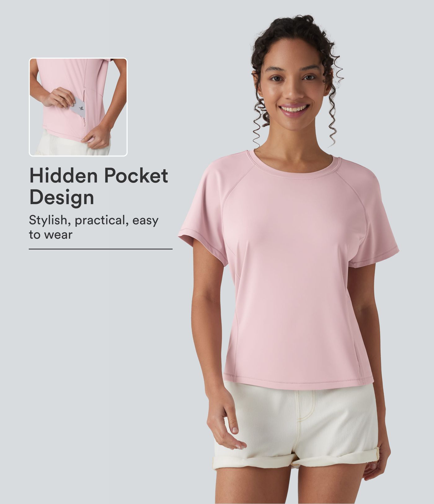 Lässiges Kurzarm-T-Shirt mit Rundhalsausschnitt und Tasche Lässiges Kurzarm-T-Shirt mit Rundhalsausschnitt und Tasche