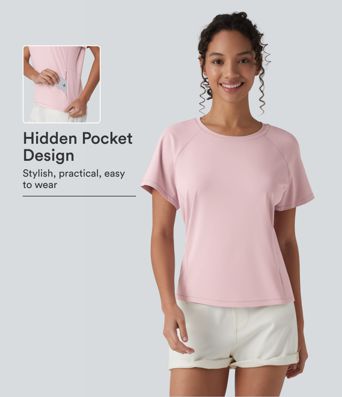Lässiges Kurzarm-T-Shirt mit Rundhalsausschnitt und Tasche Lässiges Kurzarm-T-Shirt mit Rundhalsausschnitt und Tasche