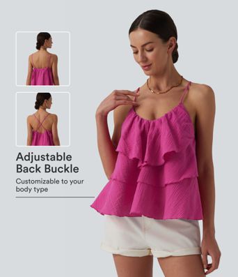Lace Up Layered Ruffle Hem Cotton Tank Top Lace Up Layered Ruffle Hem Cotton Tank Top