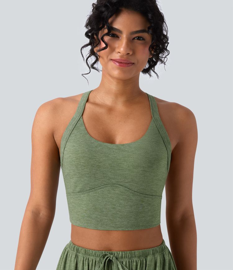 Backless Twisted Adjustable Buckle Skinny Cropped Heathered Casual Tank Top